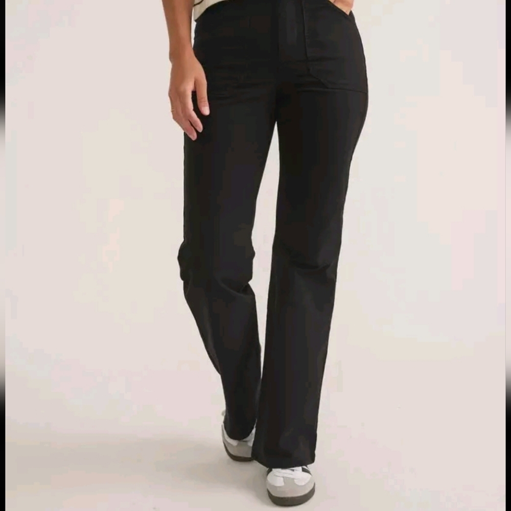 Marine Layer Bridget Twill Flare Full Length Pants 4 Washed Black